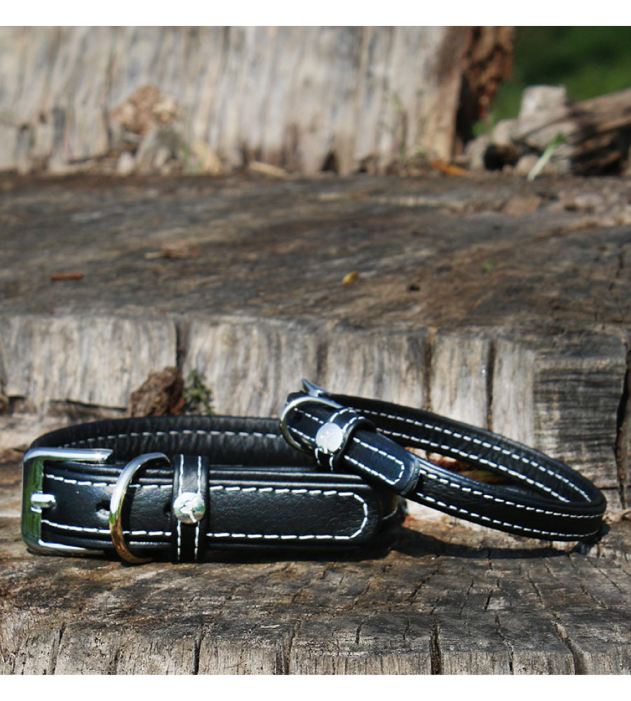 Das Lederband Halsband Barcelona Zwart