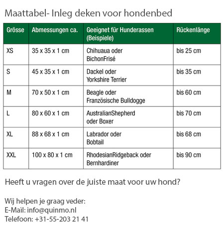 Doctor-Bark-inleg-deken-voor-hondenbed-maattabel Doctor Bark Hondenbed Lichtgrijs